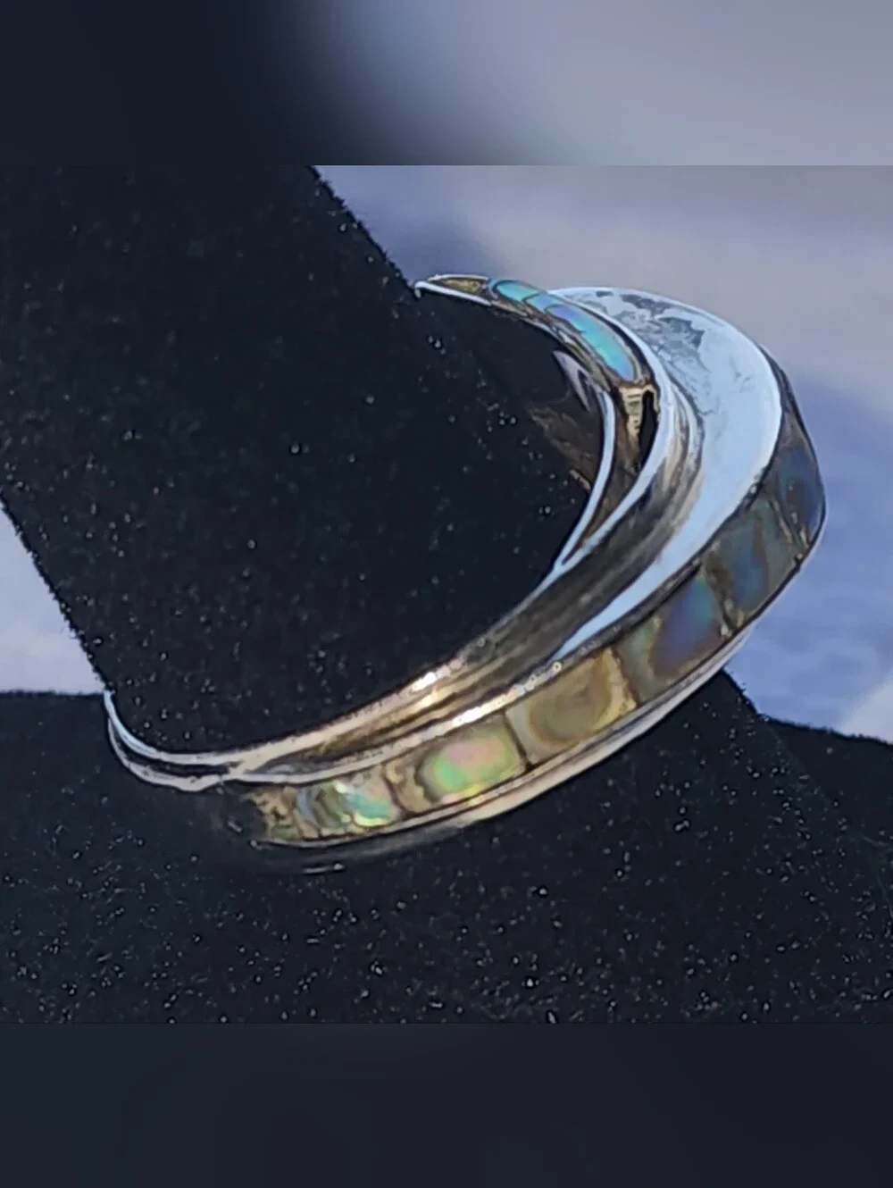 Sterling Silver Abalone Inlay Ring - Blue Green Shell,Adjustable